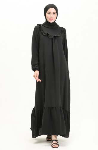 فستان بهدب من نسيج آيروبين 0037-03  أسود 0037-03