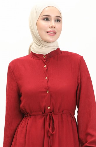 Aerobin Kumaş Beli Büzgülü Elbise 0039-03 Bordo