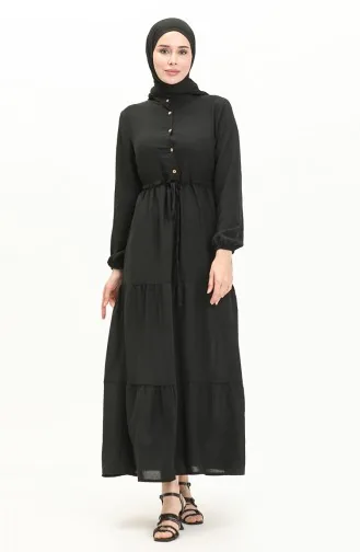 Aerobin Stoff gerafftes Kleid 0039-04 Schwarz 0039-04