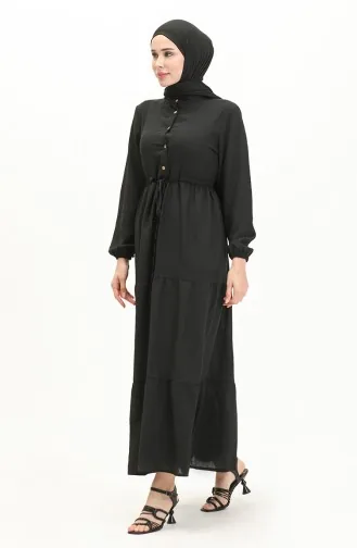 Aerobin Stoff gerafftes Kleid 0039-04 Schwarz 0039-04