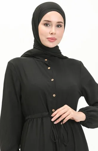 Aerobin Stoff gerafftes Kleid 0039-04 Schwarz 0039-04