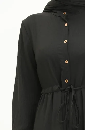 Aerobin Stoff gerafftes Kleid 0039-04 Schwarz 0039-04