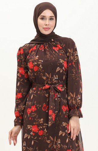 Floral gemustertes Kleid mit Gürtel 60305-01 Braun 60305-01