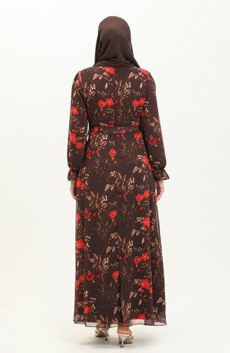 Floral gemustertes Kleid mit Gürtel 60305-01 Braun 60305-01