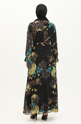 Gemustertes Kleid mit Gürtel 60306-01 Schwarz 60306-01
