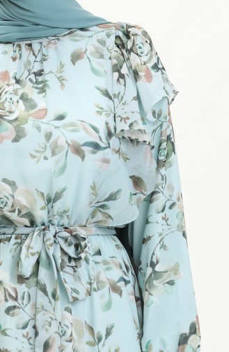 Floral Print Chiffon Dress 40427-01 Mint Blue 40427-01