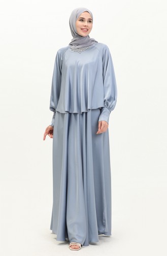 Satin Abendkleid mit Steinen 6051-02 Blau 6051-02
