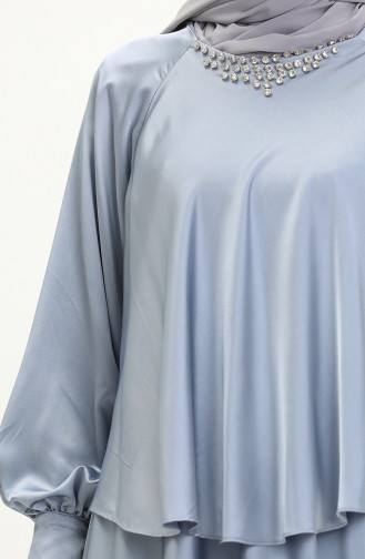 Satin Abendkleid mit Steinen 6051-02 Blau 6051-02
