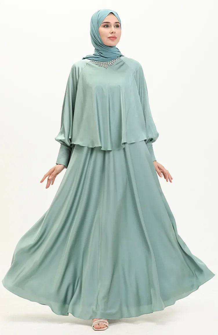 Satin Abendkleid mit Steinen 6051-04 Mintgrün 6051-04