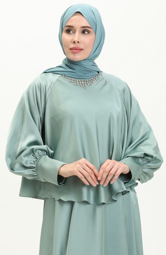 Satin Abendkleid mit Steinen 6051-04 Mintgrün 6051-04