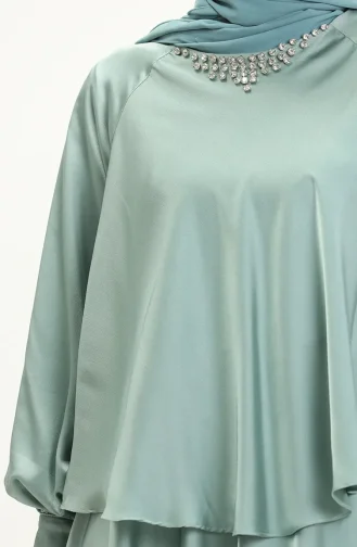 Satin Abendkleid mit Steinen 6051-04 Mintgrün 6051-04