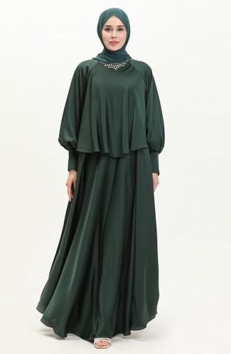 Satin Abendkleid mit Steinen 6051-05 Smaragdgrün 6051-05