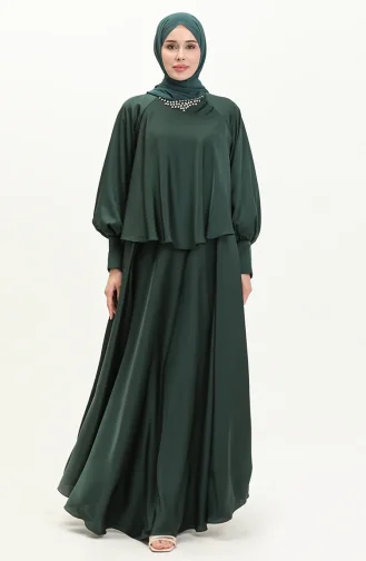 Satin Abendkleid mit Steinen 6051-05 Smaragdgrün 6051-05