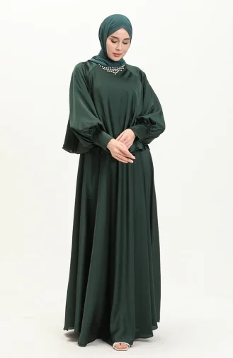 Satin Abendkleid mit Steinen 6051-05 Smaragdgrün 6051-05
