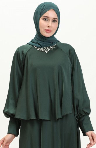 Satin Abendkleid mit Steinen 6051-05 Smaragdgrün 6051-05