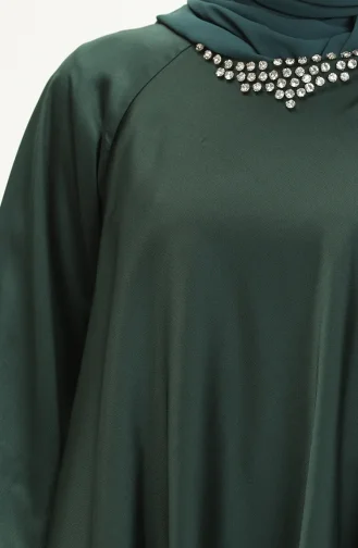 Satin Abendkleid mit Steinen 6051-05 Smaragdgrün 6051-05