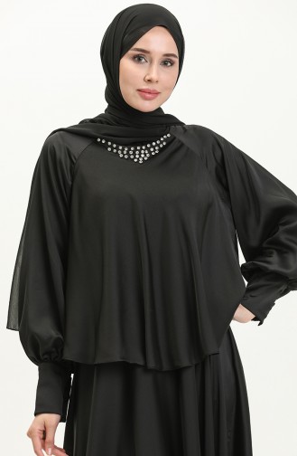فستان سهرة ساتان بحجر  6051-06 أسود 6051-06