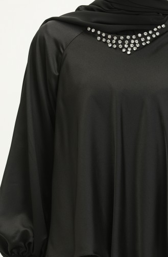 فستان سهرة ساتان بحجر  6051-06 أسود 6051-06