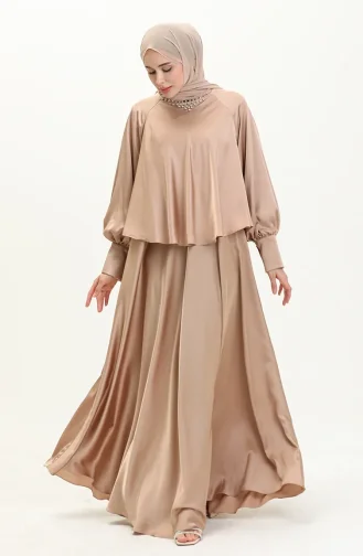 Satin Abendkleid mit Steinen 6051-07 Gold 6051-07
