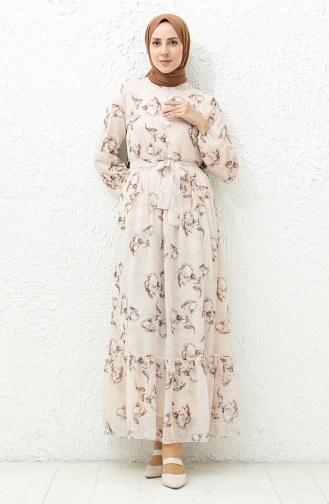 Printed Chiffon Dress 91815-01 Cream Brown 91815-01