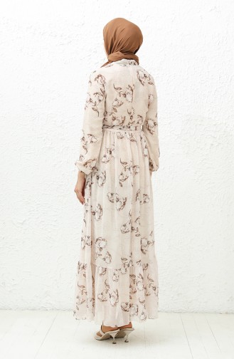 Printed Chiffon Dress 91815-01 Cream Brown 91815-01