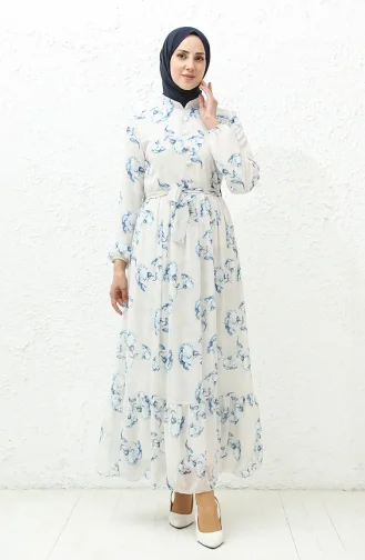 Gemustertes Chiffonkleid 91815-02 Cremeblau 91815-02