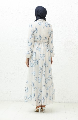 Printed Chiffon Dress 91815-02 Cream Blue 91815-02