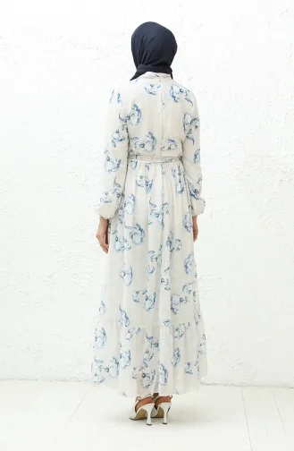 Gemustertes Chiffonkleid 91815-02 Cremeblau 91815-02