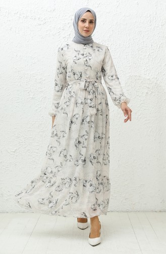 Printed Chiffon Dress 91815-03 Cream Black 91815-03