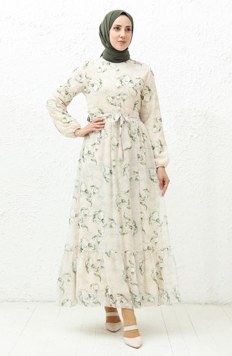 Printed Chiffon Dress 91815-04 Cream Green 91815-04