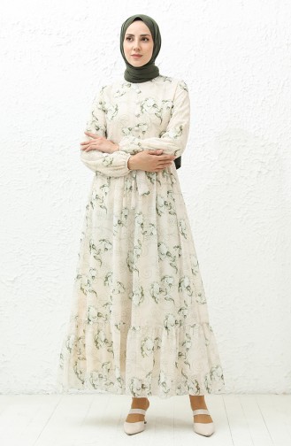 Printed Chiffon Dress 91815-04 Cream Green 91815-04