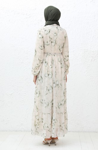 Printed Chiffon Dress 91815-04 Cream Green 91815-04