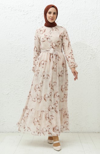 Printed Chiffon Dress 91815-05 Cream Tan 91815-05