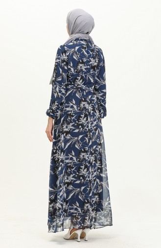 Printed Chiffon Dress 91821-01 Navy Blue 91821-01