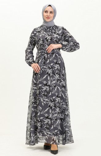 Robe en Mousseline à Motifs 91821-02 Fumé 91821-02