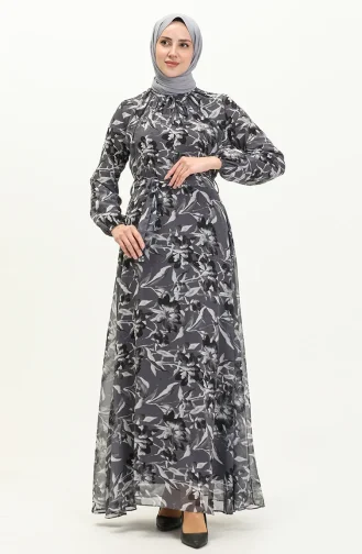 Gemustertes Chiffonkleid 91821-02 Rauchfarben 91821-02