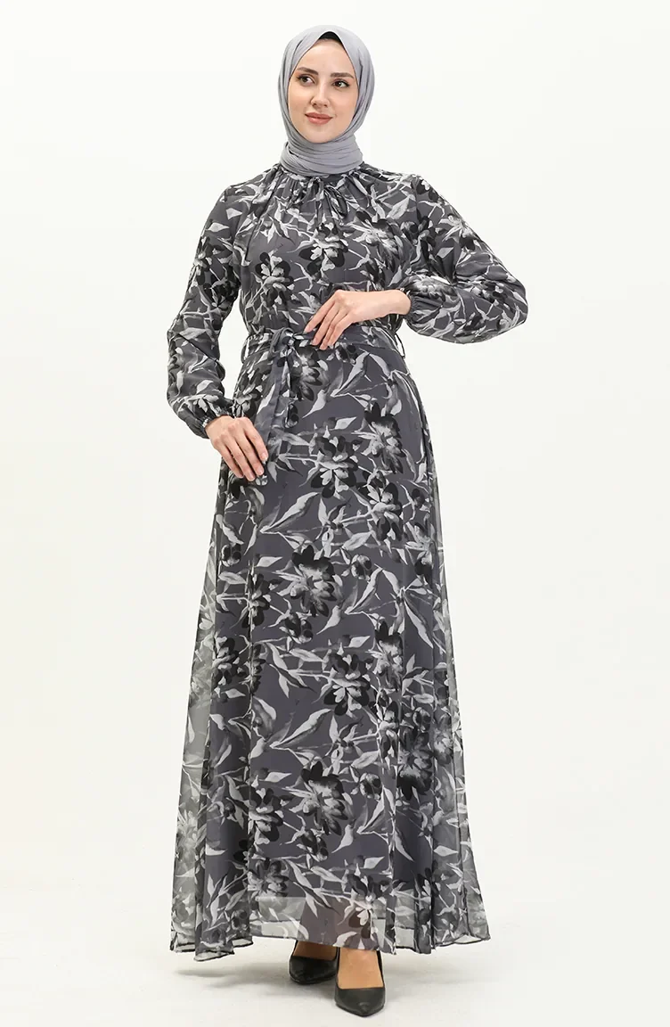 Gemustertes Chiffonkleid 91821-02 Rauchfarben 91821-02