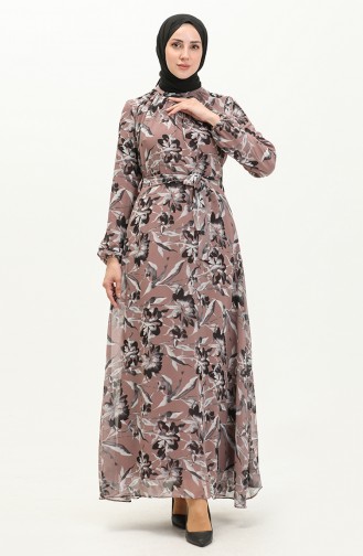 Printed Chiffon Dress 91821-03 Mink 91821-03