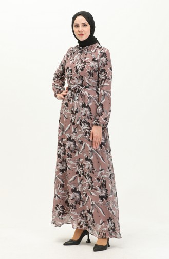 Printed Chiffon Dress 91821-03 Mink 91821-03