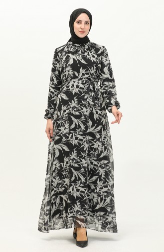 Printed Chiffon Dress 91821-04 Black 91821-04