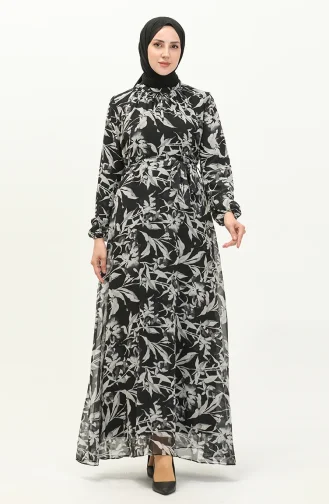 Gemustertes Chiffonkleid 91821-04 Schwarz 91821-04