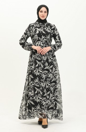 Printed Chiffon Dress 91821-04 Black 91821-04
