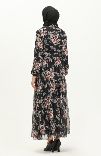 Printed Chiffon Dress 91823-01 Black 91823-01