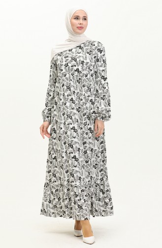 Gerafftes Kleid 1852A-02 Schwarz Weiß 1852A-02