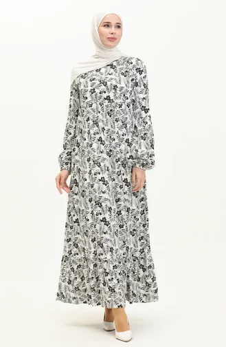 Gerafftes Kleid 1852A-02 Schwarz Weiß 1852A-02