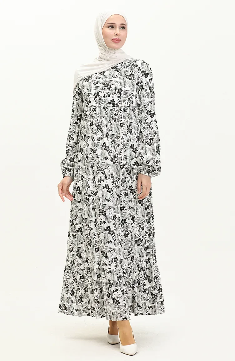 Gerafftes Kleid 1852A-02 Schwarz Weiß 1852A-02