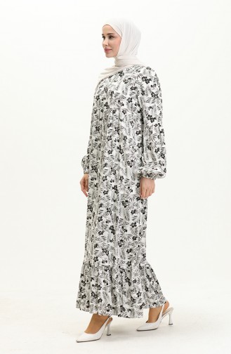Gerafftes Kleid 1852A-02 Schwarz Weiß 1852A-02