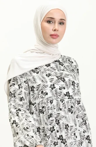 Gerafftes Kleid 1852A-02 Schwarz Weiß 1852A-02