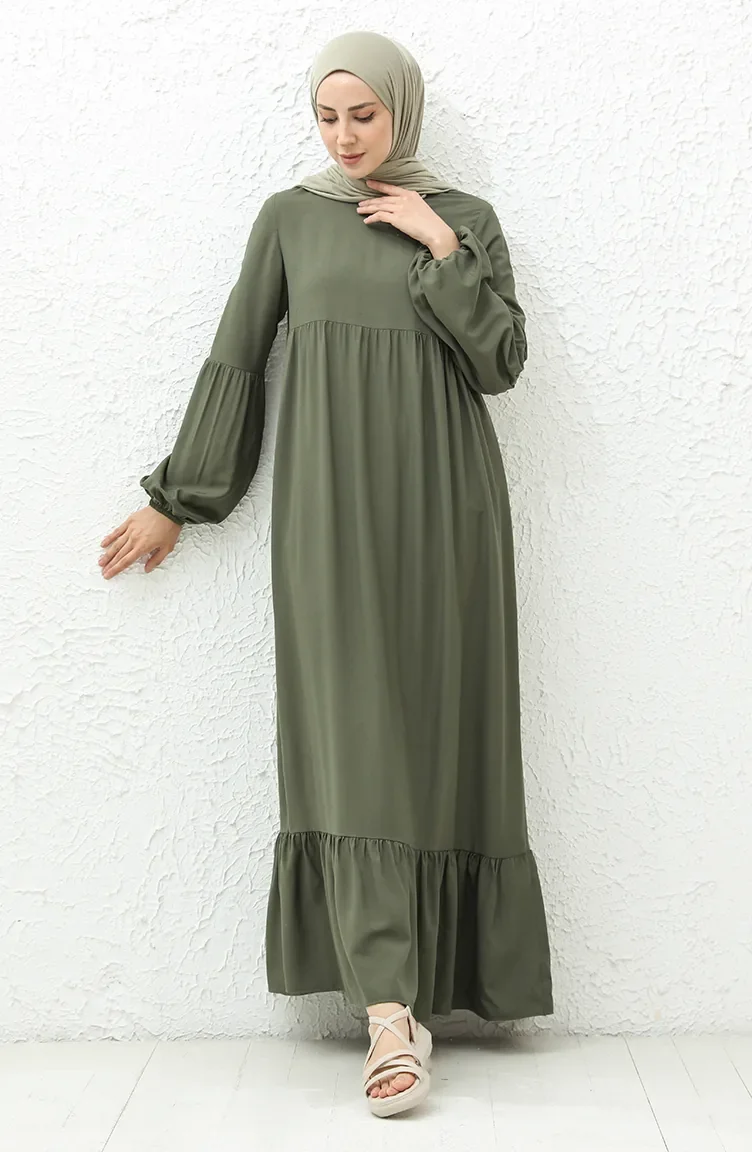 Pleated Dress 1866A-01 Khaki 1866A-01