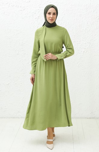 Aerobin Stoff geraffte Kleid 40200-08 Pistazie Grün 40200-08